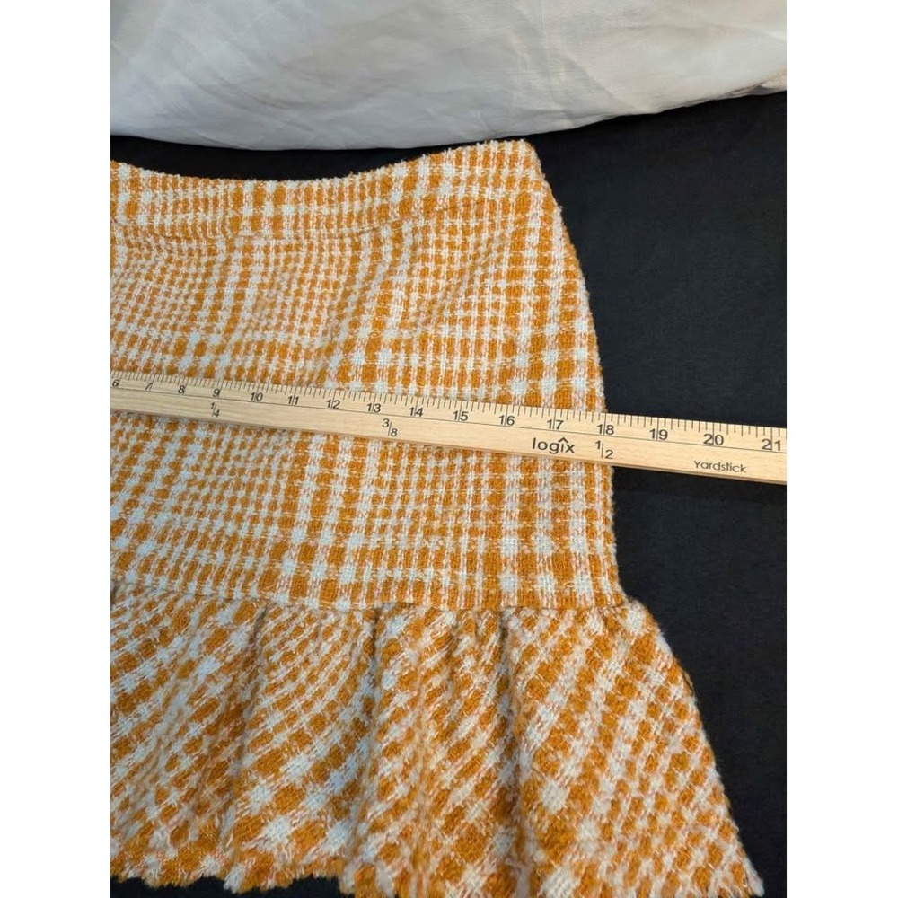 Naked Zebra Orange ~ White Plaid Tweed Ruffle Mini Skirt OS114324 Women's Small - Picture 10 of 10